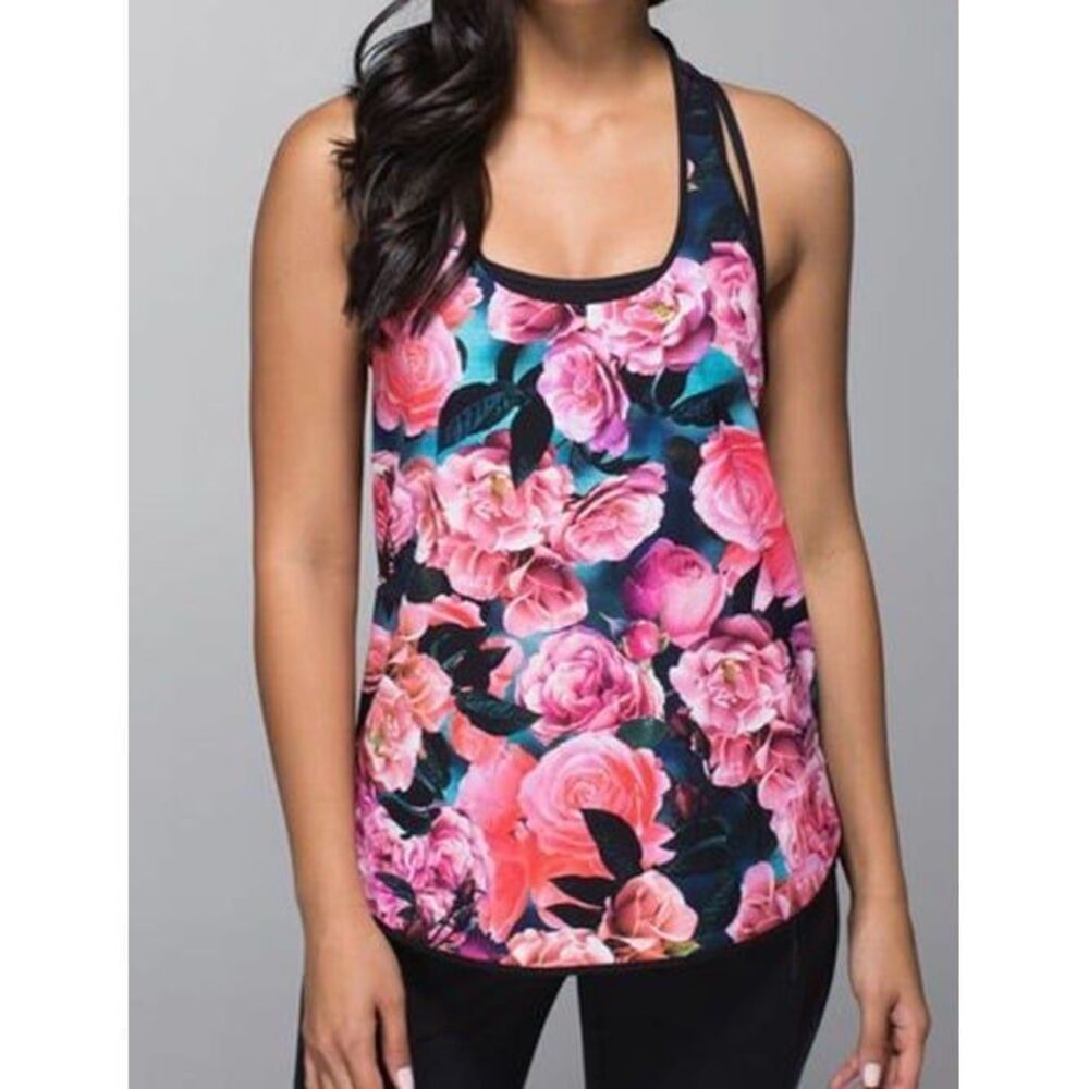 Lululemon Lightened Up Singlet Secret Garden floral Tank Top sz S